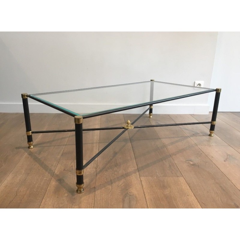 Table Basse à Patine Canon de Fusil et Laiton. Guy Lefèvre pour la Maison Jansen
