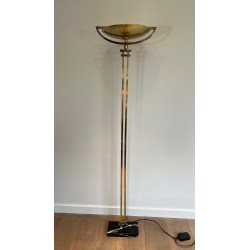 Steel and Brass Floor Lamp, standing on a Black Marble Base. In the Style of Perzel Workshops.