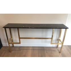 Brass Console with Black Marble Top, in the Style of Guy Lefèvre for Maison Jansen, French, Circa 1970