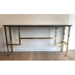Brass Console with Black Marble Top, in the Style of Guy Lefèvre for Maison Jansen, French, Circa 1970