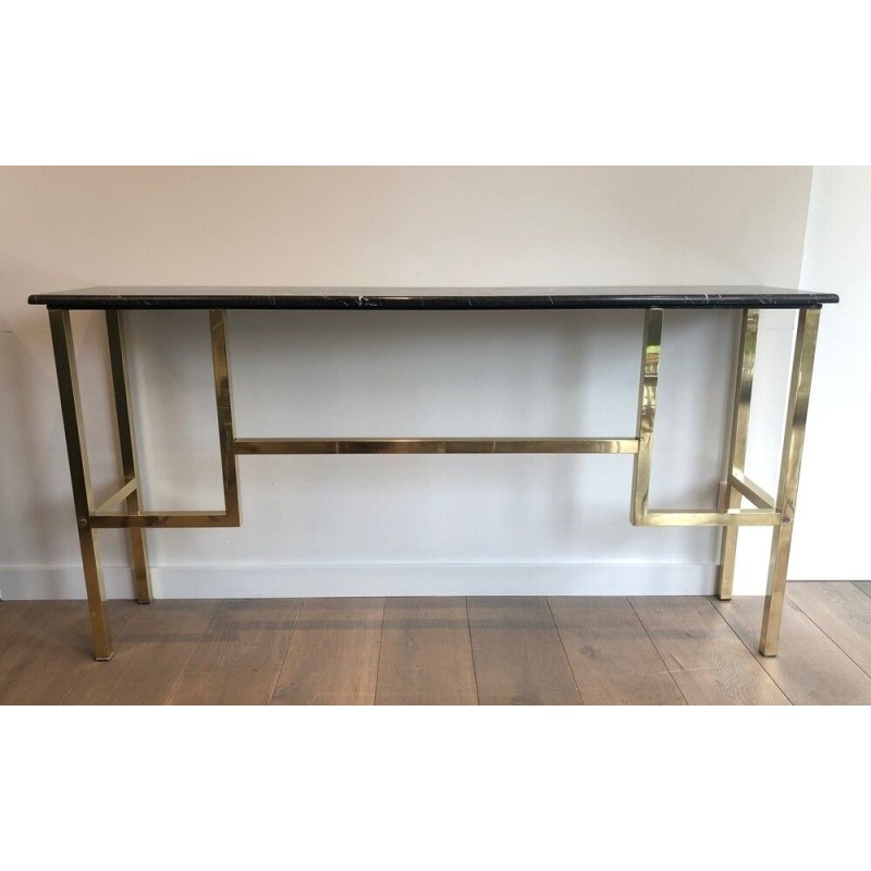 Brass Console with Black Marble Top, in the Style of Guy Lefèvre for Maison Jansen, French, Circa 1970