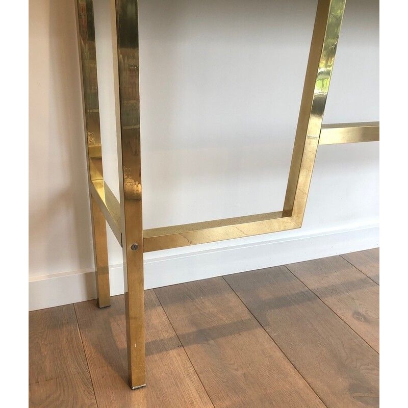 Brass Console with Black Marble Top, in the Style of Guy Lefèvre for Maison Jansen, French, Circa 1970