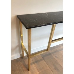 Brass Console with Black Marble Top, in the Style of Guy Lefèvre for Maison Jansen, French, Circa 1970