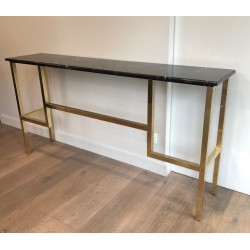 Brass Console with Black Marble Top, in the Style of Guy Lefèvre for Maison Jansen, French, Circa 1970