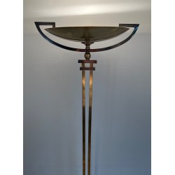 Lampadaire de Parquet en Acier et Laiton sur Socle en Marbre Noir dans le Goût des Ateliers Perzel