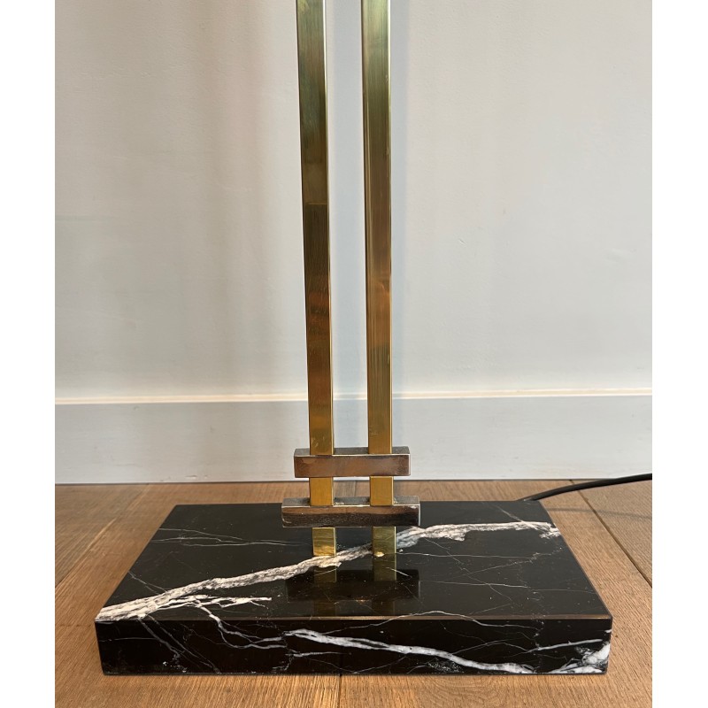 Lampadaire de Parquet en Acier et Laiton sur Socle en Marbre Noir dans le Goût des Ateliers Perzel