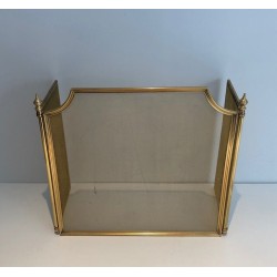 Neoclassical Style Brass Fireplace Screen with Gilt Brass Grille, in the Manner of Maison Jansen, French, Circa 1960