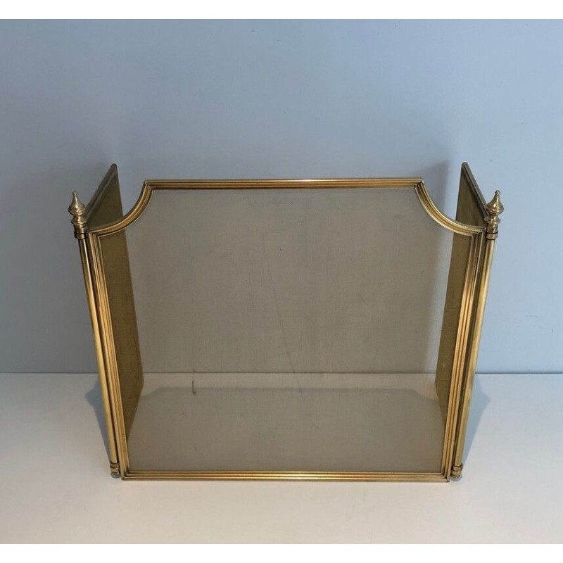 Neoclassical Style Brass Fireplace Screen with Gilt Brass Grille, in the Manner of Maison Jansen, French, Circa 1960