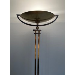 Lampadaire de Parquet en Acier et Laiton sur Socle en Marbre Noir dans le Goût des Ateliers Perzel