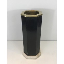 Rare Ebonized Wood, Brass and Marble Umbrella Stand, French, Circa 1950