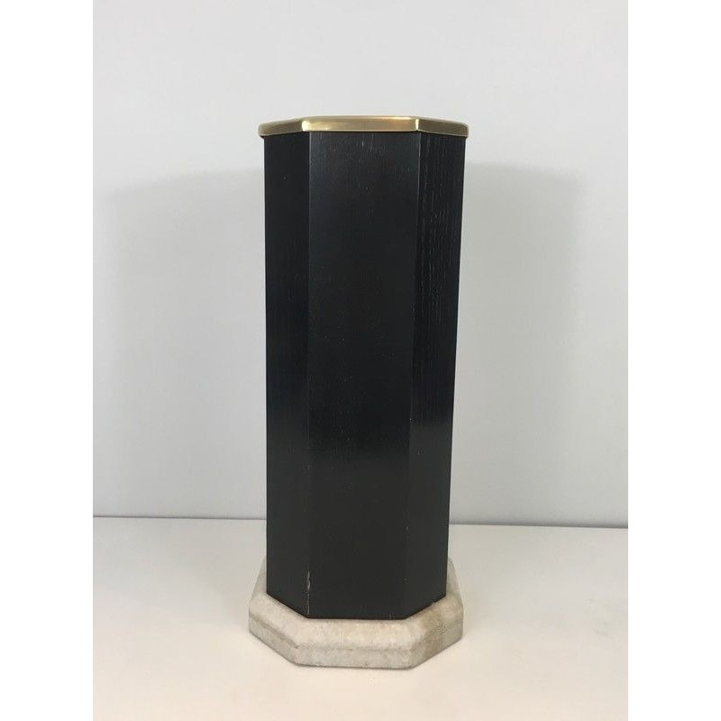 Rare Ebonized Wood, Brass and Marble Umbrella Stand, French, Circa 1950