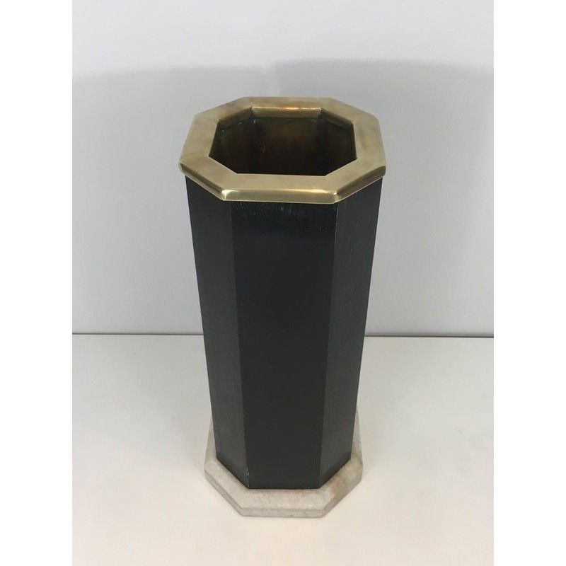 Rare Ebonized Wood, Brass and Marble Umbrella Stand, French, Circa 1950