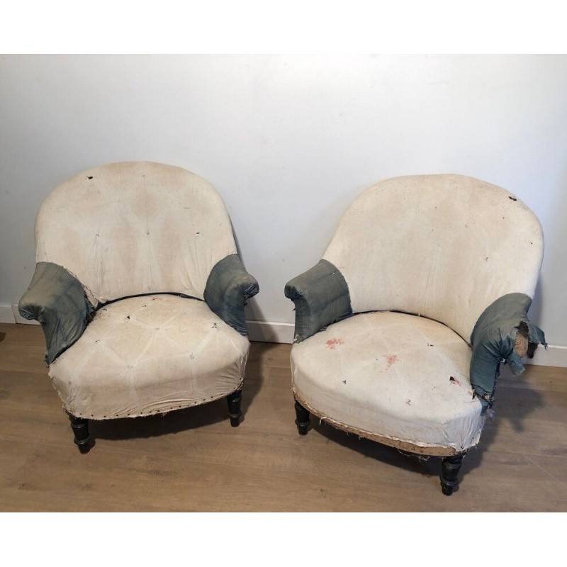 Paire de Fauteuils Napoléon III à Regarnir, Travail Français, Vers 1900