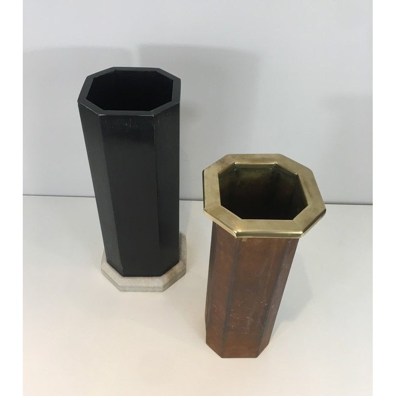 Rare Ebonized Wood, Brass and Marble Umbrella Stand, French, Circa 1950