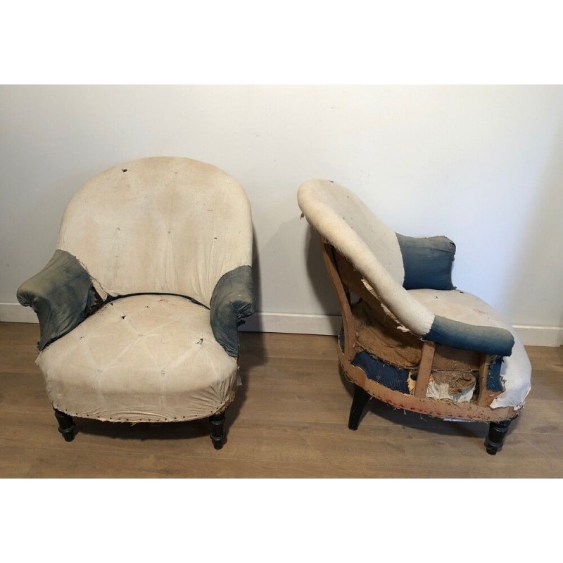 Pair of Napoleon III Armchairs, to be Reupholstered, French, Circa 1900