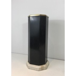 Rare Ebonized Wood, Brass and Marble Umbrella Stand, French, Circa 1950