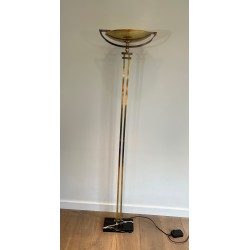 Steel and Brass Floor Lamp, standing on a Black Marble Base. In the Style of Perzel Workshops.
