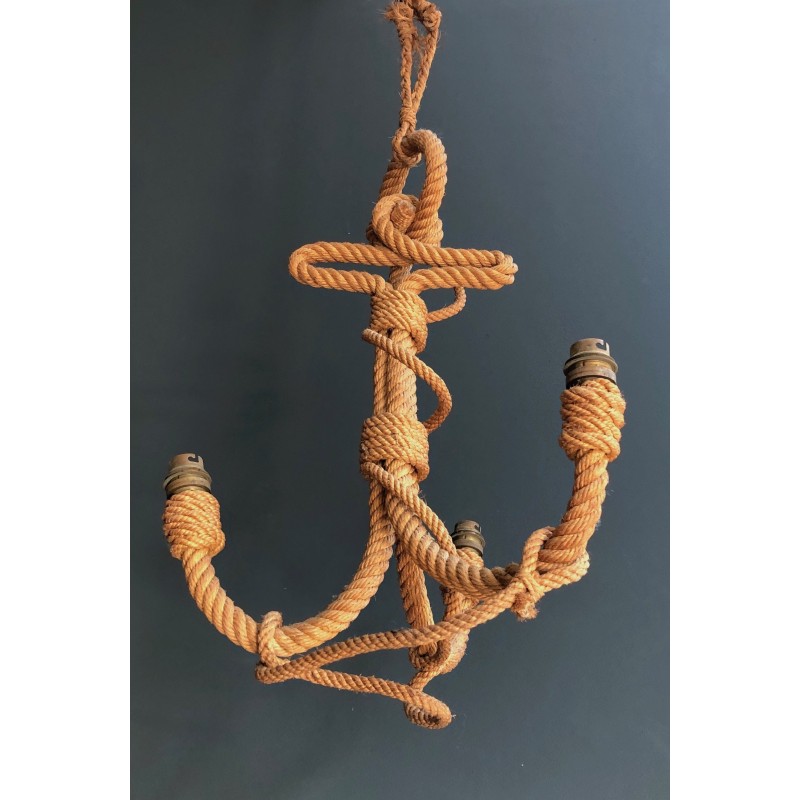 Lustre en Corde à Décor d'Ancre par Adrien Audoux et Frida Minet, Travail Français, Vers 1950
