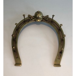 Equestrian Brass Wall Holder with Horseshoe Motif and Riding Accessories, French Work, Circa 1930