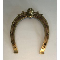 Equestrian Brass Wall Holder with Horseshoe Motif and Riding Accessories, French Work, Circa 1930