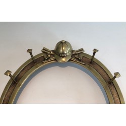 Equestrian Brass Wall Holder with Horseshoe Motif and Riding Accessories, French Work, Circa 1930