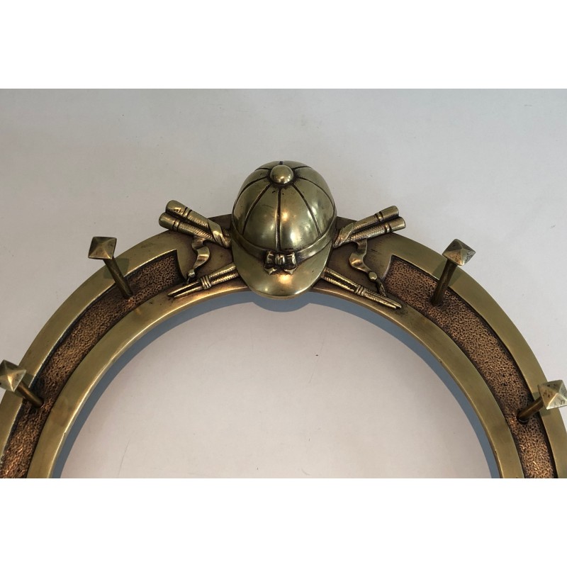 Equestrian Brass Wall Holder with Horseshoe Motif and Riding Accessories, French Work, Circa 1930
