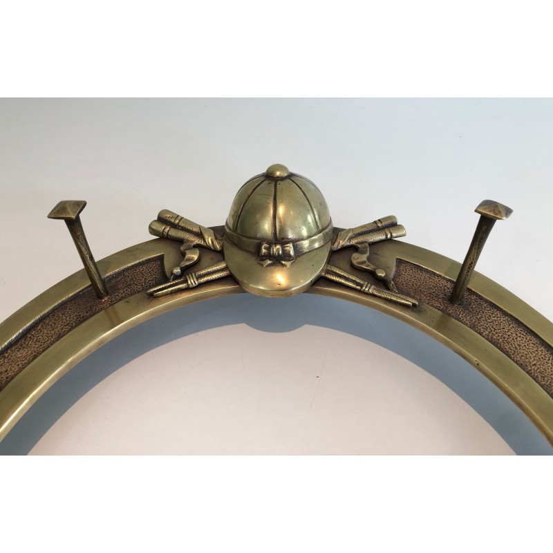 Equestrian Brass Wall Holder with Horseshoe Motif and Riding Accessories, French Work, Circa 1930