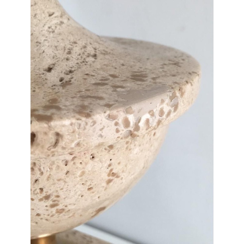 Lampe de Table Balustre en Travertin et Métal Doré par Philippe Barbier, Travail Français, Vers 1970