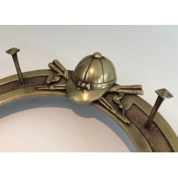 Equestrian Brass Wall Holder with Horseshoe Motif and Riding Accessories, French Work, Circa 1930