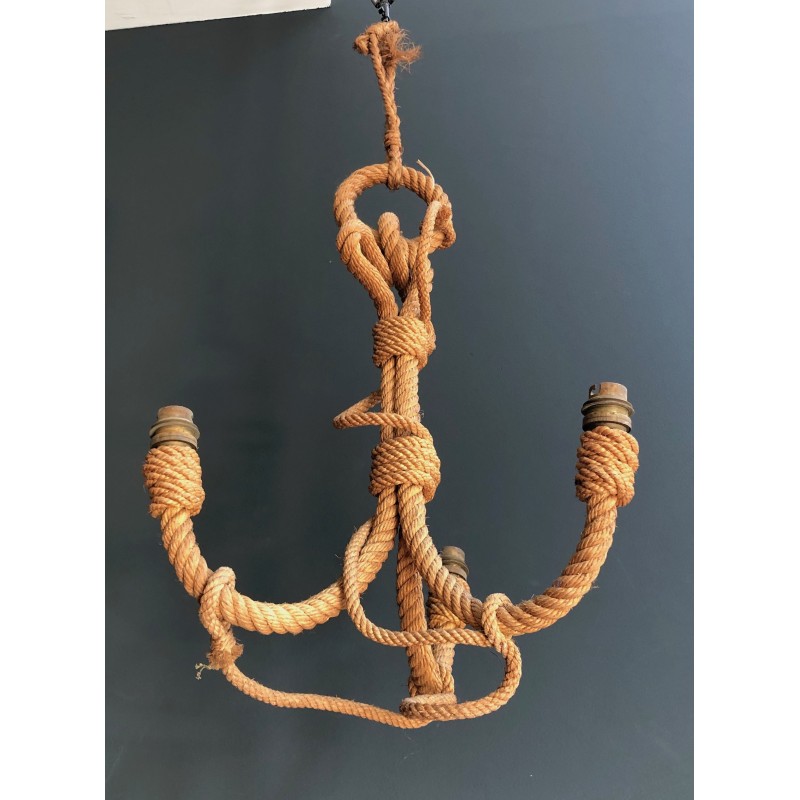 Lustre en Corde à Décor d'Ancre par Adrien Audoux et Frida Minet, Travail Français, Vers 1950