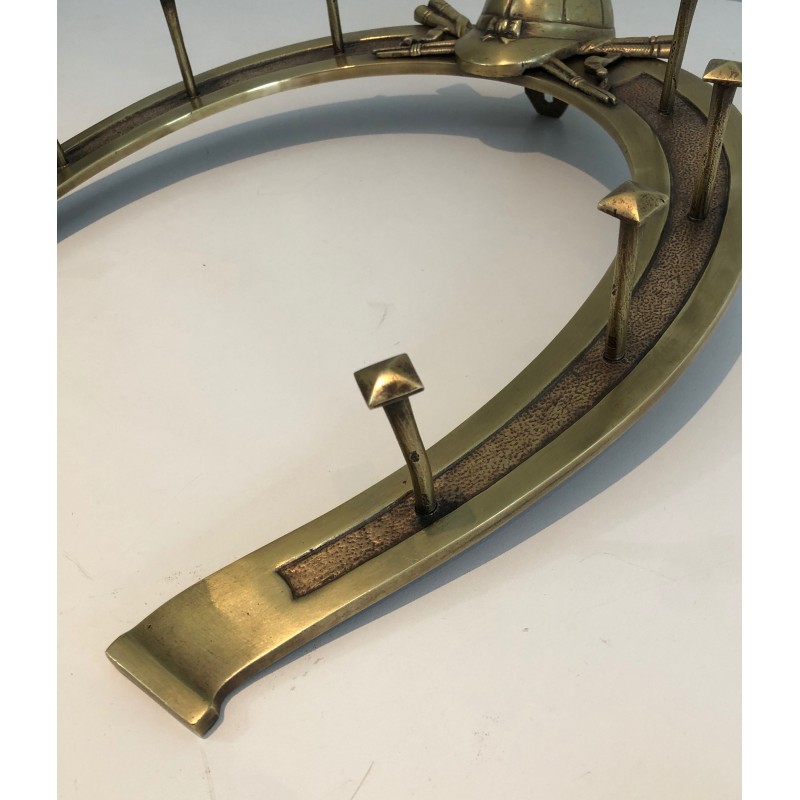 Equestrian Brass Wall Holder with Horseshoe Motif and Riding Accessories, French Work, Circa 1930