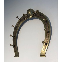 Equestrian Brass Wall Holder with Horseshoe Motif and Riding Accessories, French Work, Circa 1930