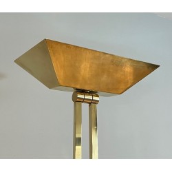 Brass Floor Lamp with Adjustable Reflector, Travertine Base, French Work, circa 1970 | Maison BARROIS