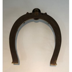 Equestrian Brass Wall Holder with Horseshoe Motif and Riding Accessories, French Work, Circa 1930