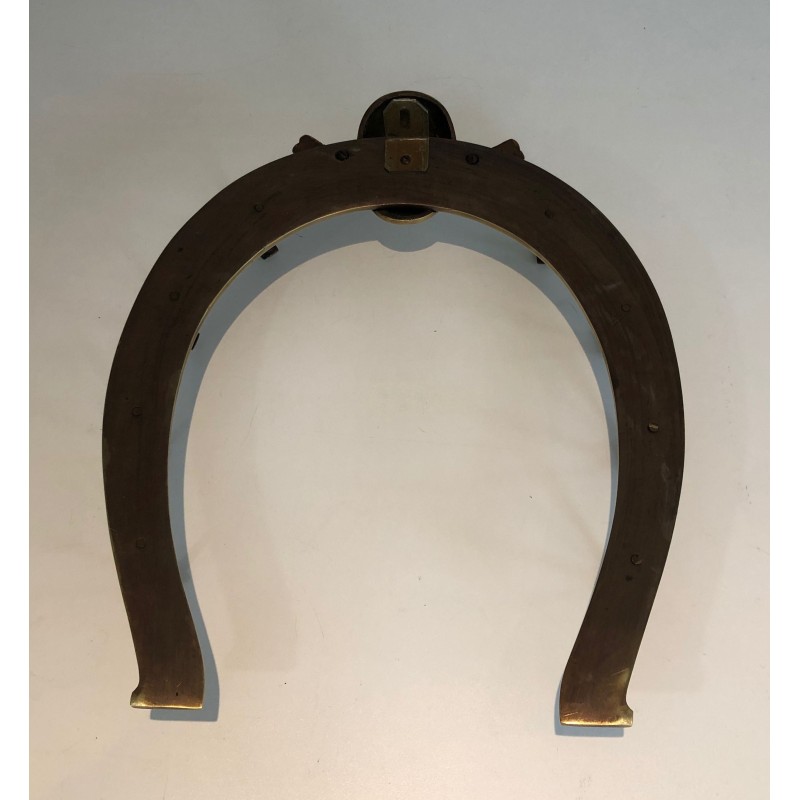 Equestrian Brass Wall Holder with Horseshoe Motif and Riding Accessories, French Work, Circa 1930
