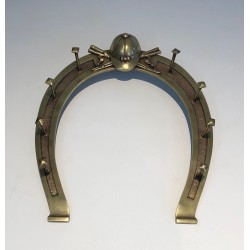Equestrian Brass Wall Holder with Horseshoe Motif and Riding Accessories, French Work, Circa 1930