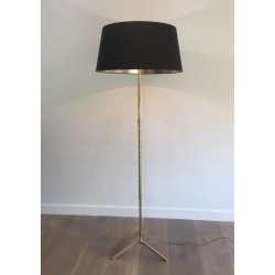 Neoclassical Faux-Bamboo Brass Floor Lamp, French Work, Circa 1970