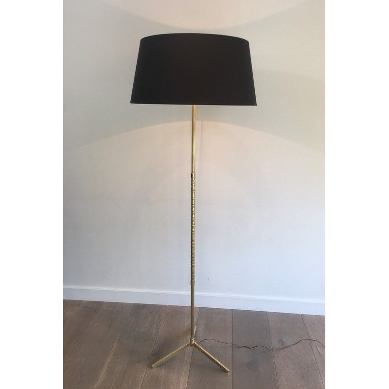 Lampadaire de Parquet Néoclassique Façon Faux-Bambou en Laiton, Travail Français, Vers 1970