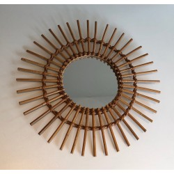 Miroir en Rotin, Travail Français, Vers 1970