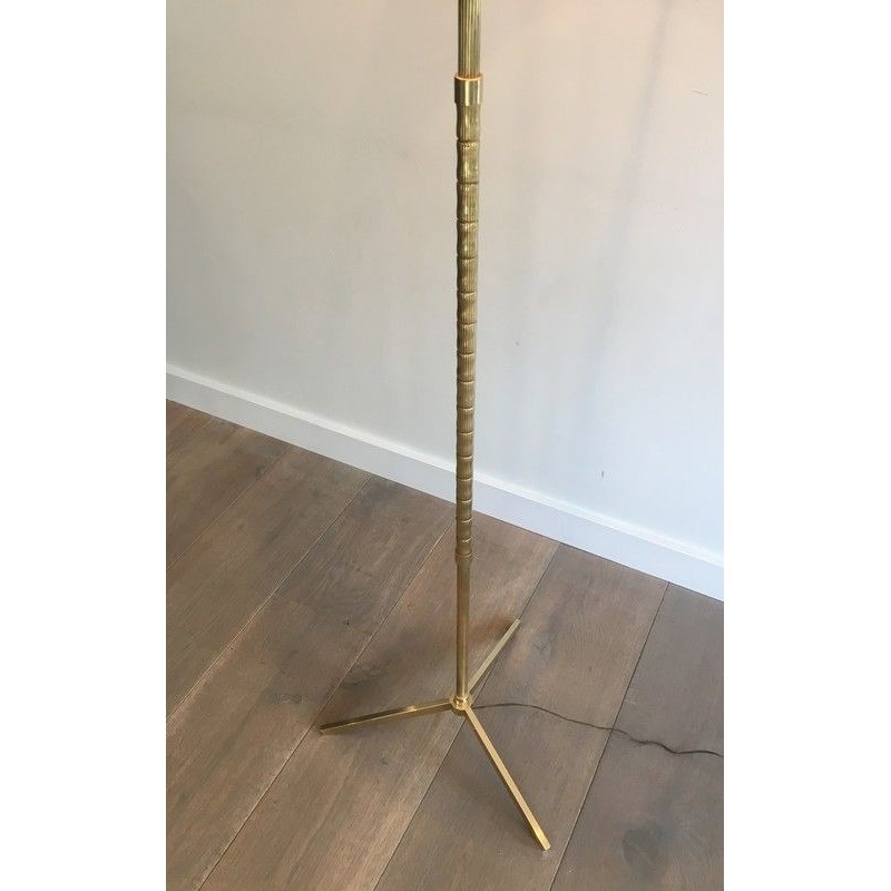 Lampadaire de Parquet Néoclassique Façon Faux-Bambou en Laiton, Travail Français, Vers 1970