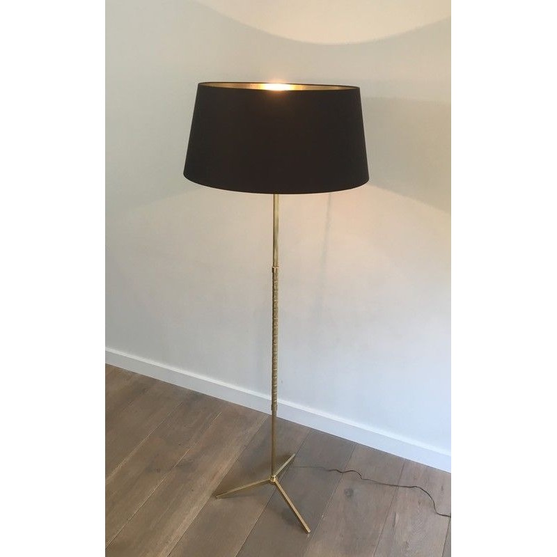 Lampadaire de Parquet Néoclassique Façon Faux-Bambou en Laiton, Travail Français, Vers 1970