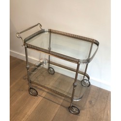 Neoclassical Silvered Brass Drinks Trolley in the Style of Maison Jansen, French Work, Circa 1940
