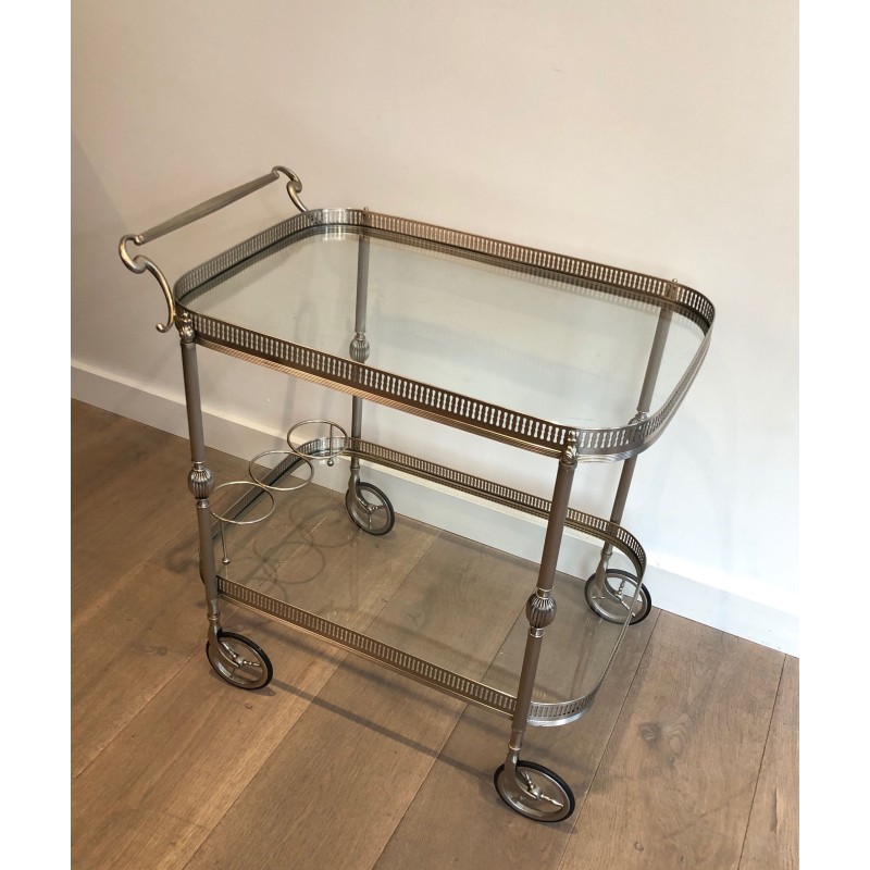 Neoclassical Silvered Brass Drinks Trolley in the Style of Maison Jansen, French Work, Circa 1940