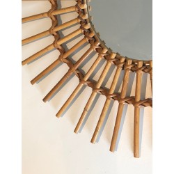 Miroir en Rotin, Travail Français, Vers 1970