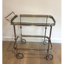 Neoclassical Silvered Brass Drinks Trolley in the Style of Maison Jansen, French Work, Circa 1940