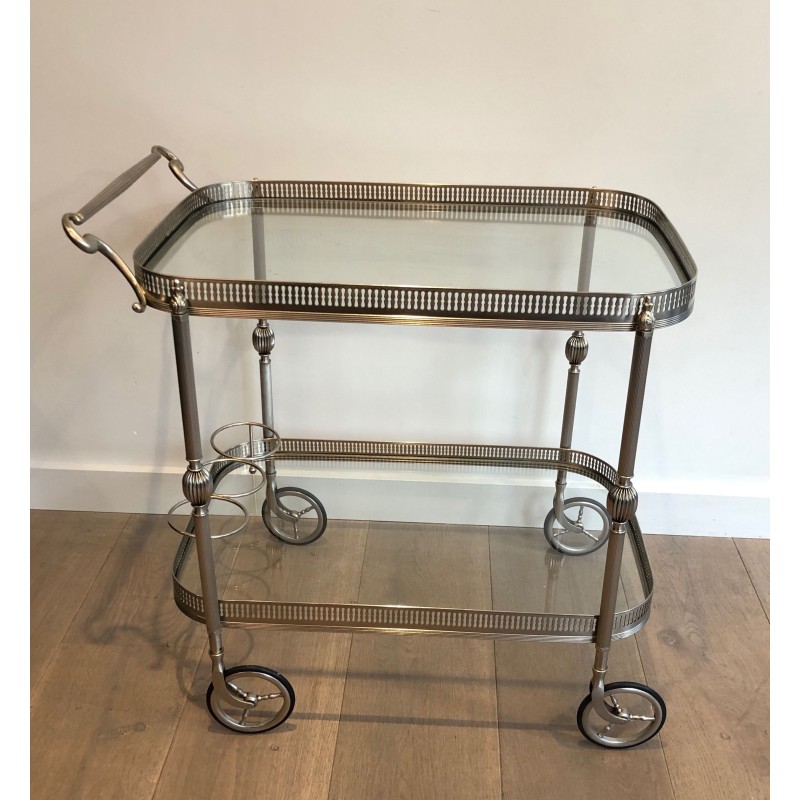 Neoclassical Silvered Brass Drinks Trolley in the Style of Maison Jansen, French Work, Circa 1940