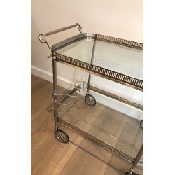 Neoclassical Silvered Brass Drinks Trolley in the Style of Maison Jansen, French Work, Circa 1940