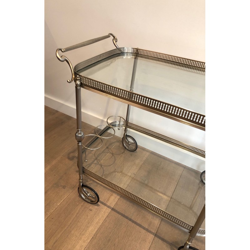 Neoclassical Silvered Brass Drinks Trolley in the Style of Maison Jansen, French Work, Circa 1940