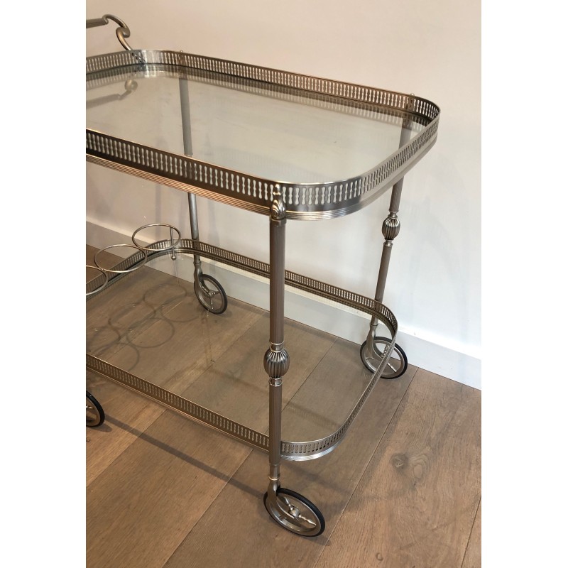 Neoclassical Silvered Brass Drinks Trolley in the Style of Maison Jansen, French Work, Circa 1940