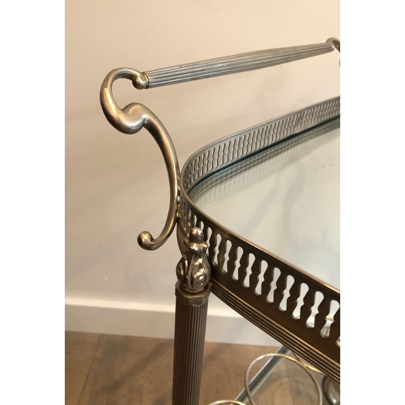 Neoclassical Silvered Brass Drinks Trolley in the Style of Maison Jansen, French Work, Circa 1940